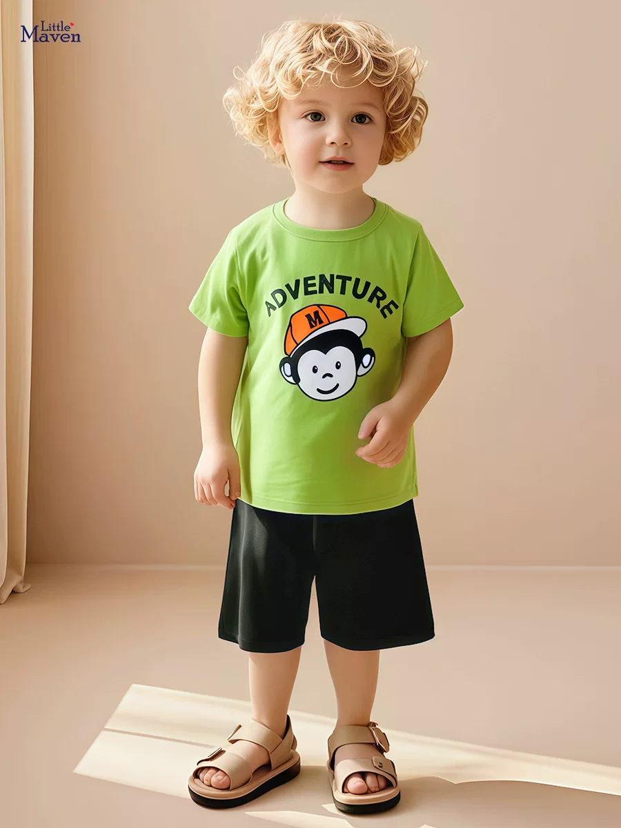Boys' Summer Cartoon Cotton Short-Sleeve Set from Source Kids' Wear Factory