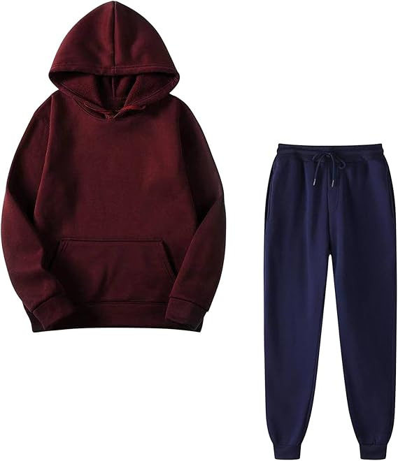 2022跨境男士春秋款纯色套装连帽卫衣套装潮流休闲运动两件套套装