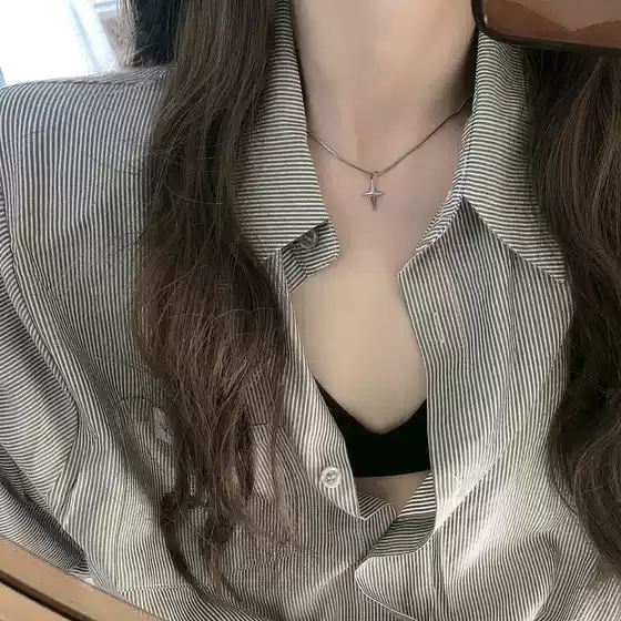 Little Star Pendant Titanium Steel Necklace Women's Cool and Sweet Style Simple Silver White Snake Bone Chain Cross Frame Chain