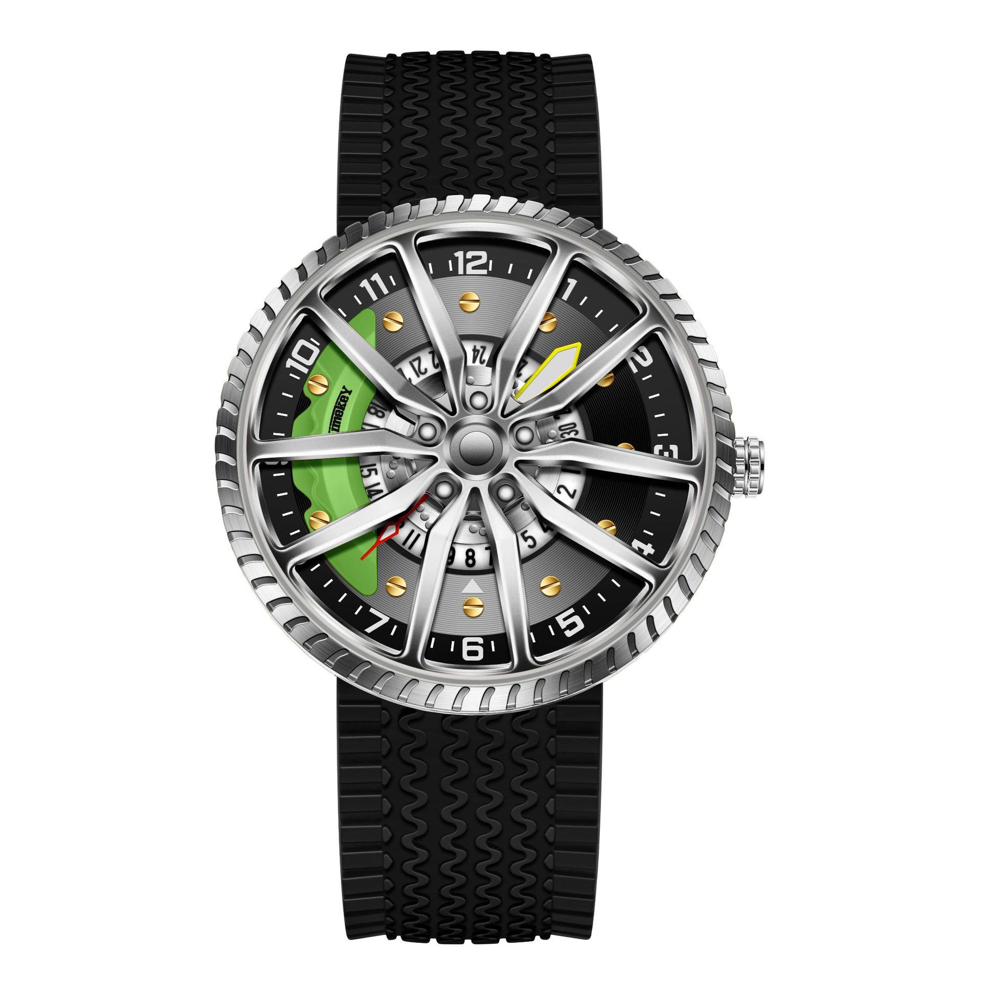 Cross-Border Trendy Watches for Men, Cool Quartz Watches, Waterproof Men's Wheel Series Dials, Casual Mesh Belts for Men