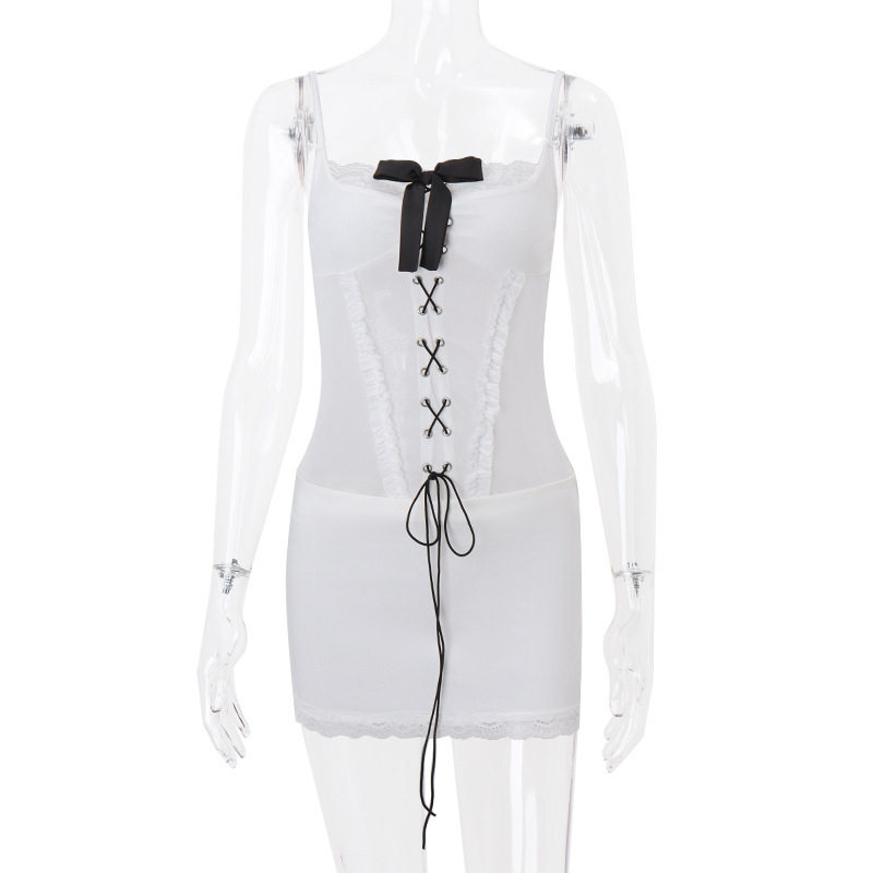Summer Lace Trimmed Cami Dress Bow Tie Design Trendy Style Chic Look Perfect for Parties or Casual Outings OEM