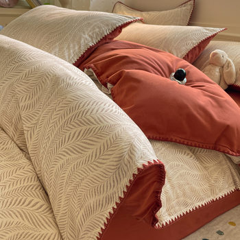 Category a Maternal and Infant Grade Thickeneded Brushed Cotton Four-Piece Set Autumn and Winter Pure Cotton Quilt Cover Bed Sheetss Three-Piece Set Classy