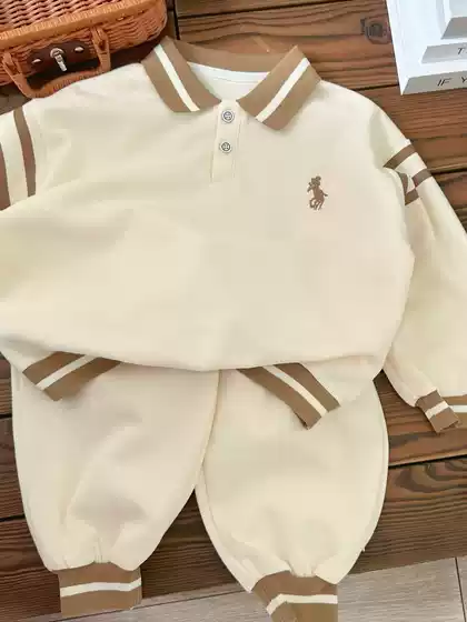 Children's Clothing Set Autumn and Winter New Arrivals Boys and Girls Casual Turn-Down Collar Sweatshirt and Sweatpants 2-Piece Set Sports Long-Sleeve for Young Children
