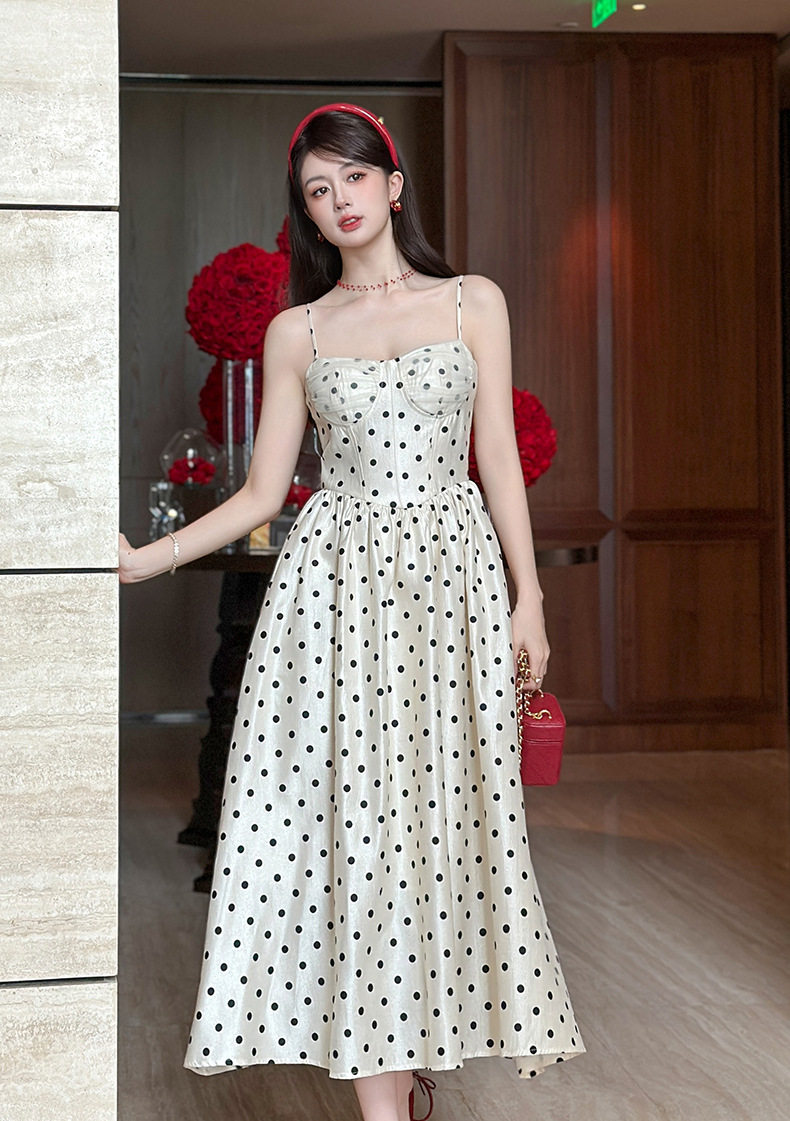 Đầm maxi nữ thắt eo phong cách châu Âu cổ điển, cổ vuông không tay, dáng chữ A — [Màu hồng đào] chi tiết 9