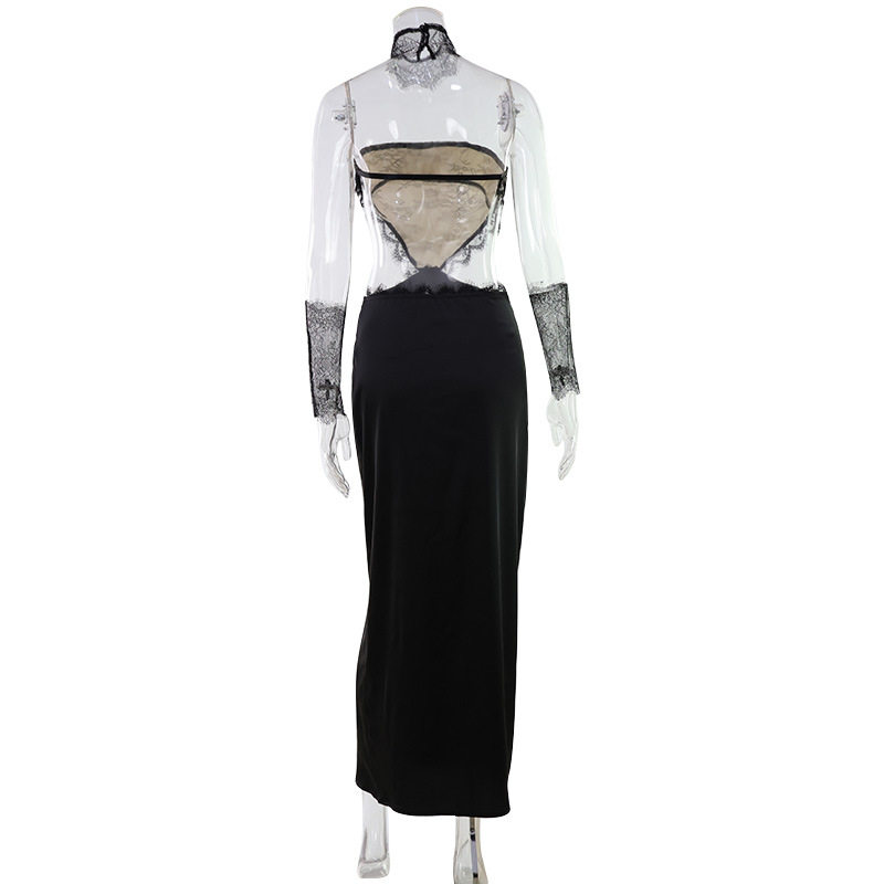 Elegant Backless Lace Trimmed Strapless Evening Dress Slim Fit Triangle Design Fashionable Style Perfect for Parties