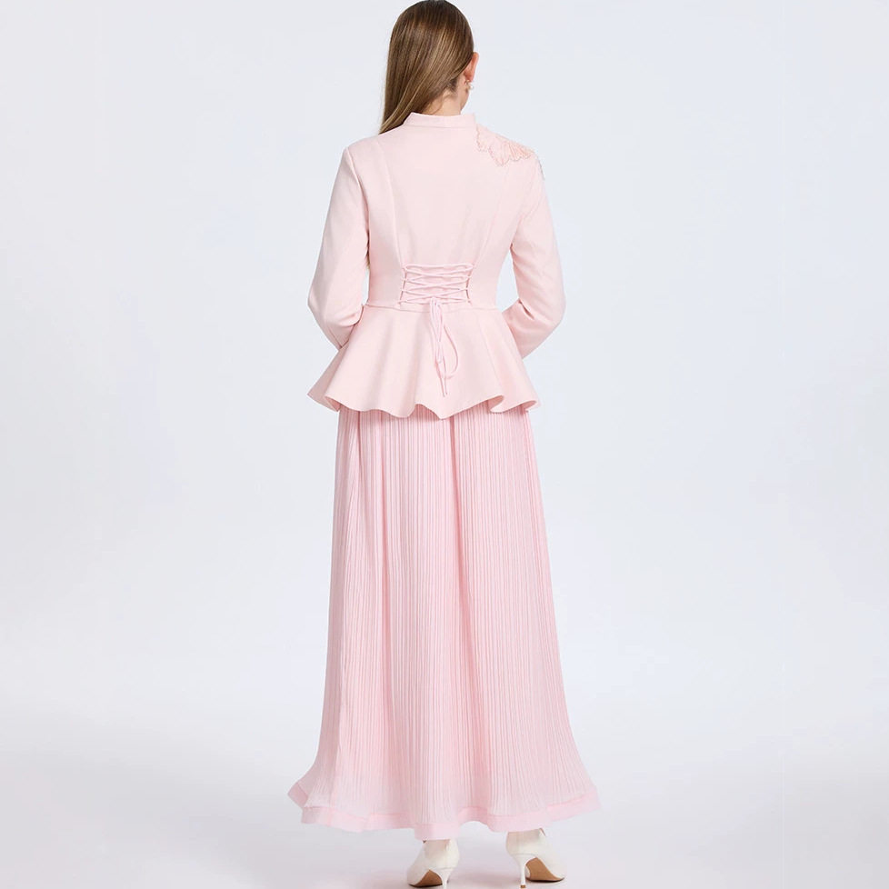 French Style V Neck Embroidered Jacket with High Waisted Pleated Skirt Elegant Lightweight Luxury Two Piece Set for Autumn