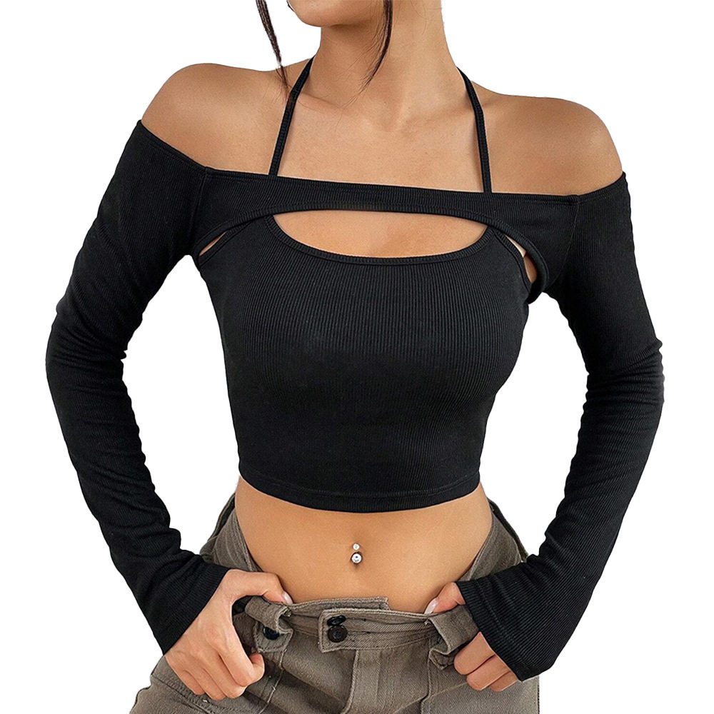Womens Sexy Off Shoulder Slim Fit Short Sleeve T Shirt Hollow Out Design American Style Spring Summer Collection