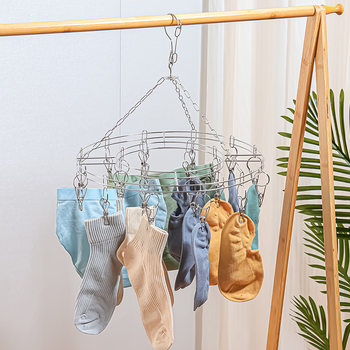 Stainless Steel Clothes Hanger Wardrobe Clip Round Windproof Multi-Purpose Clothes Drying Rack for Drying Socks and Towels Wholesale Multi-Function