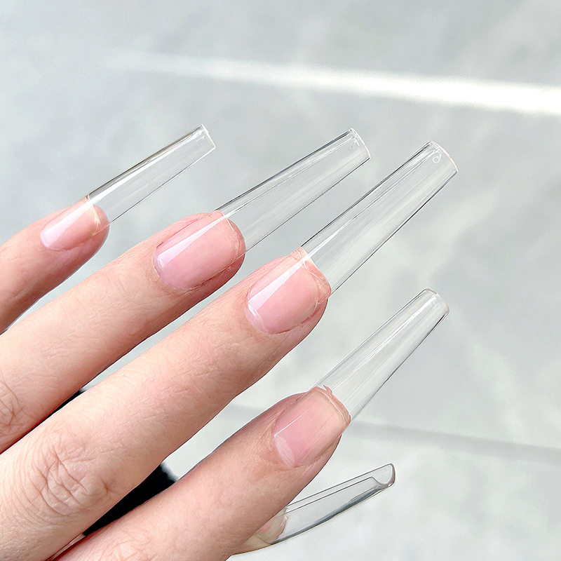 Fine dog nail supplement cross-border factory in stock long trapezoidal seamless transparent wearing nail lengthened oval nail