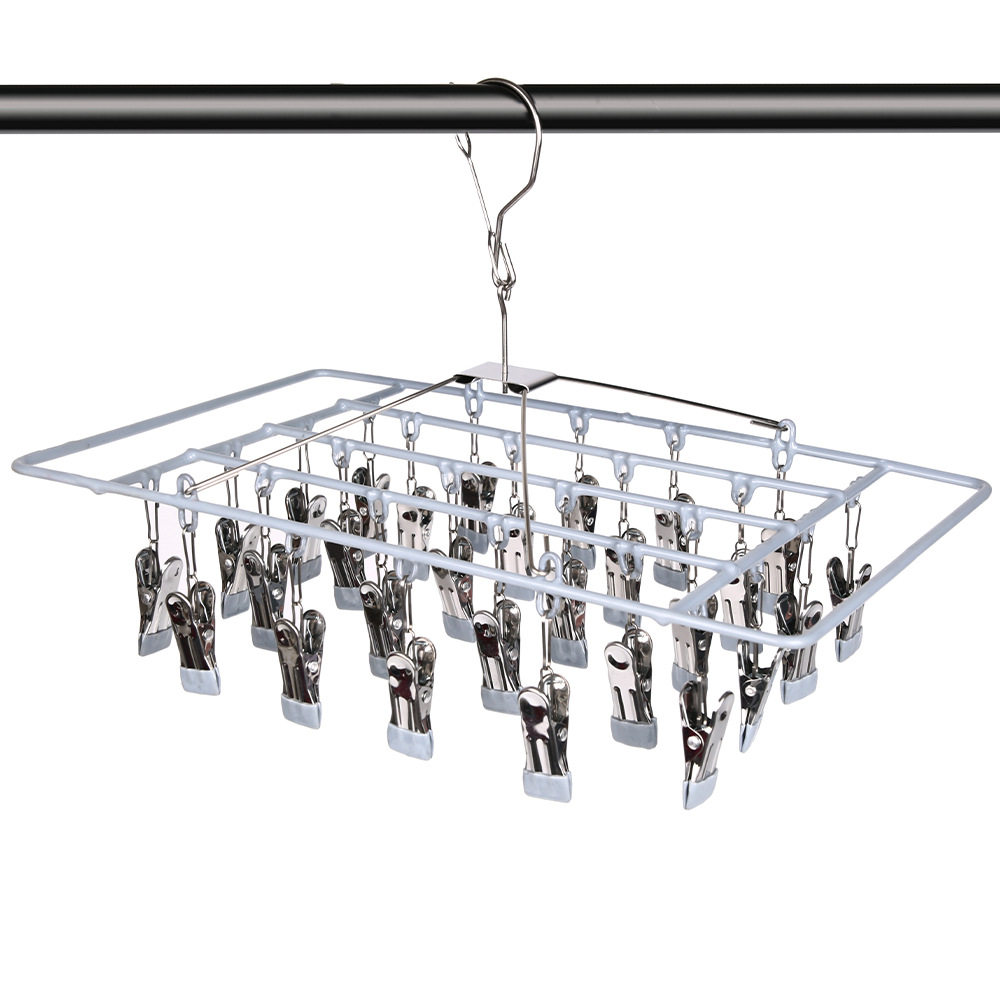 28-Clip Sock Drying Rack, Stainless Steel Clothes Rack for Balcony and Home Use, with Multiple Clips for Drying Underwear, Multi-Purpose