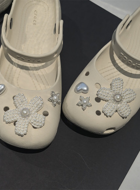 AI LIFE串珠花朵洞洞鞋花配饰芭蕾简约蝴蝶结鞋扣适配Cross/Crocs