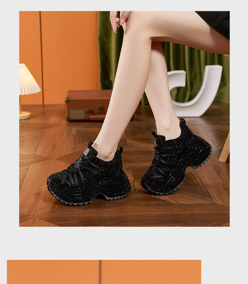 Sandal cao gót nữ hở mũi quai ngang đế dày, gót siêu cao 8 cm, phối đá lấp lánh — Đen, Bạc, Trắng chi tiết 15