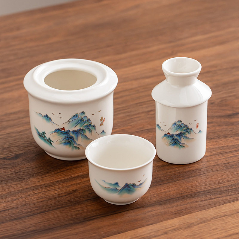 Portable Chinese-Style Yellow Wine Warmer Ceramic Wine Set Wine Divider Hot Wine Pot White Wine Cup Household Wine Cup