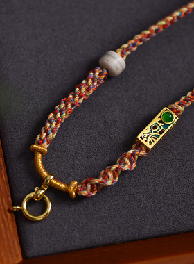 藏式手工编绳手搓棉绳项链蜜蜡佛牌链子挂绳唐卡吊坠链挂绳快拆扣