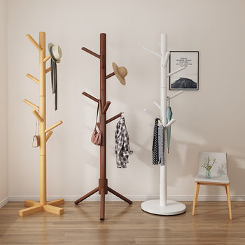 Solid Wood Coat Rack Floor Hanger Bedroom Household Single Rod Vertical Drying Rack Simple Modern Bag Hanging Rack