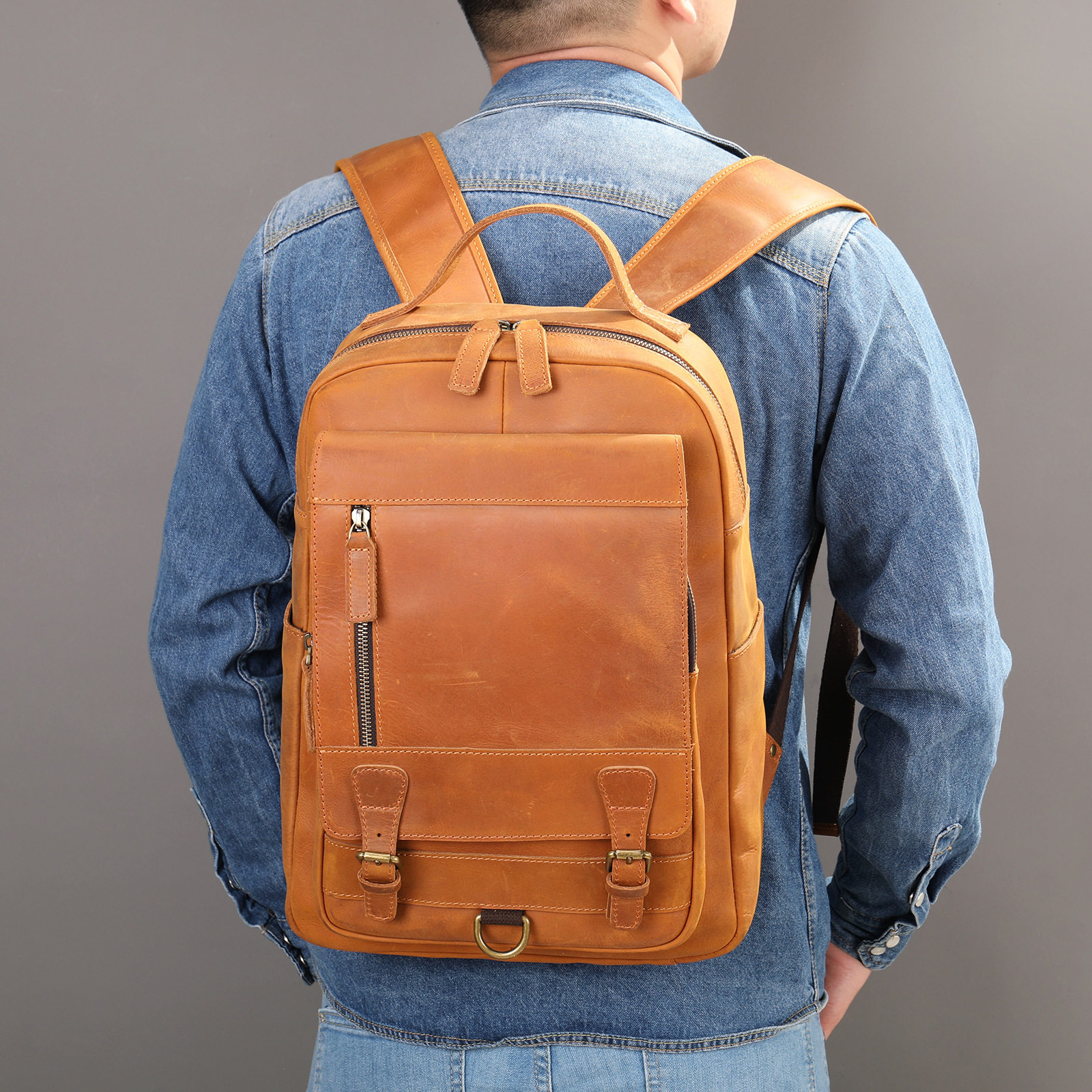 Balo Da Thật MASIWEI Da Ngựa Điên Dung Tích Lớn Đựng Laptop 2022 Phong Cách Outdoor Màu Nâu, Đen