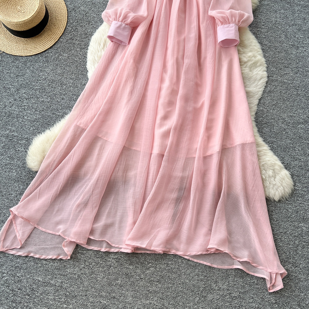 V Neck Lantern Sleeve Elegant Long Dress for Women with Waist Detail and Rhinestones in Red for Formal Occasions Wholesale