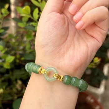 Trendy Luxury Imitation Jade Bead Safety Buckle Bracelet for Women, Summer Retro Peanut Bracelet, Friendship Gift Jewelry