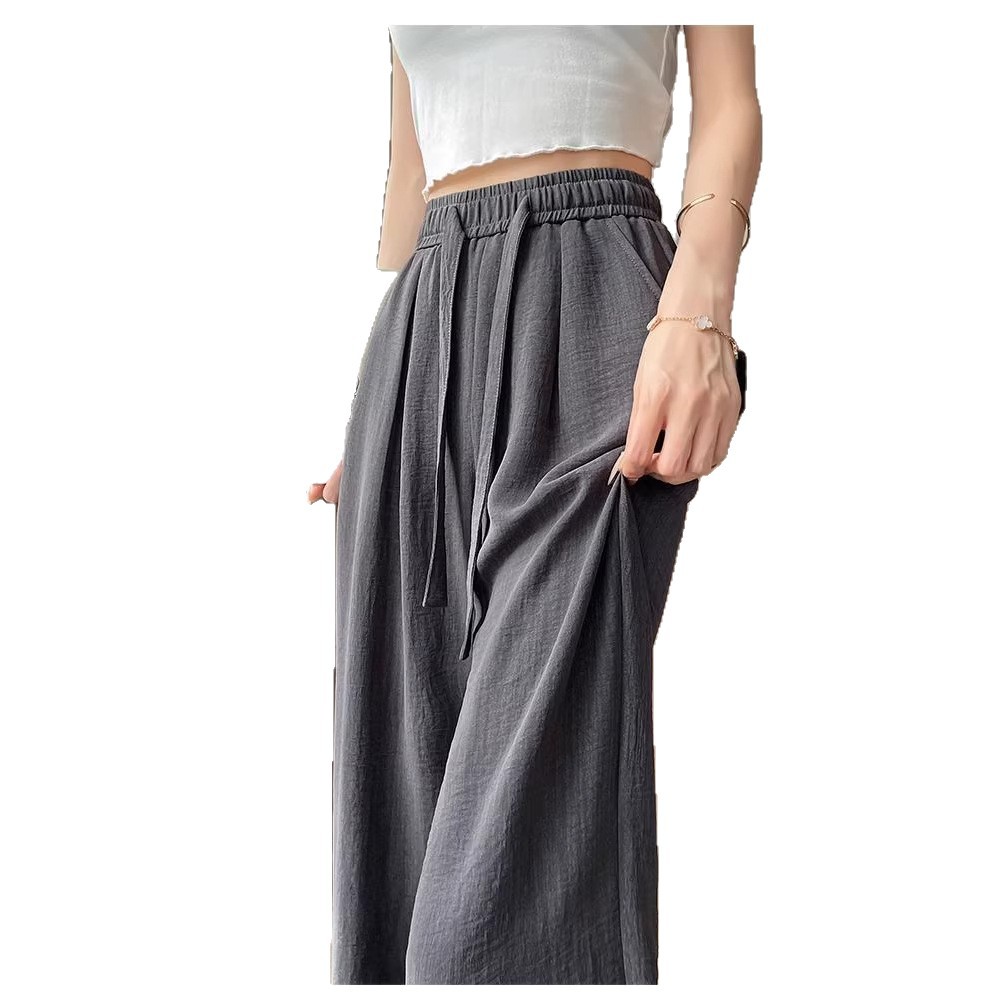 High Waisted Tie Dye Ice Silk Pants Lightweight Casual Straight Leg Trendy Design Summer Wear for Petite Women
