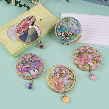 Wen Chuang Chinese Style Handheld Mirror Classical Pattern Electroplating Tourist Souvenir Gold-plated Portable Folding Small Mirror Wholesale