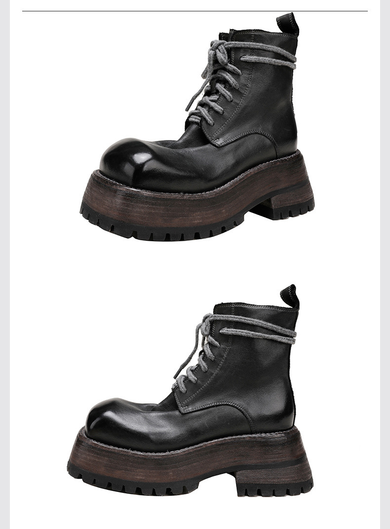 Boot Martin nữ da bò thật đế dày gót cao cổ ngắn — Màu đen, Màu xám