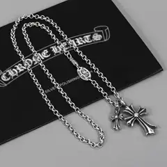 CH Crowne Personality Fashion Necklace for Men and Women Niche Punk Retro Double Cross Pendant Couple Hip-Hop Necklace