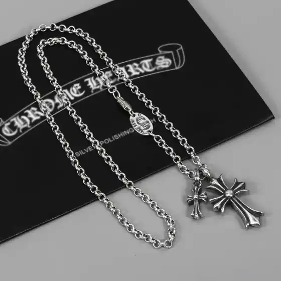 CH Crowne Personality Fashion Necklace for Men and Women Niche Punk Retro Double Cross Pendant Couple Hip-Hop Necklace