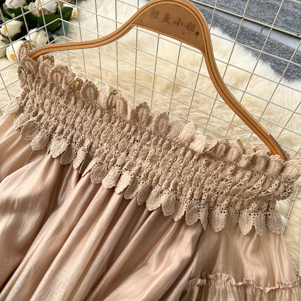 Off Shoulder Ruffle Dress Elegant French Style Short Sleeve Slim Fit Summer Fashion Wholesale Available