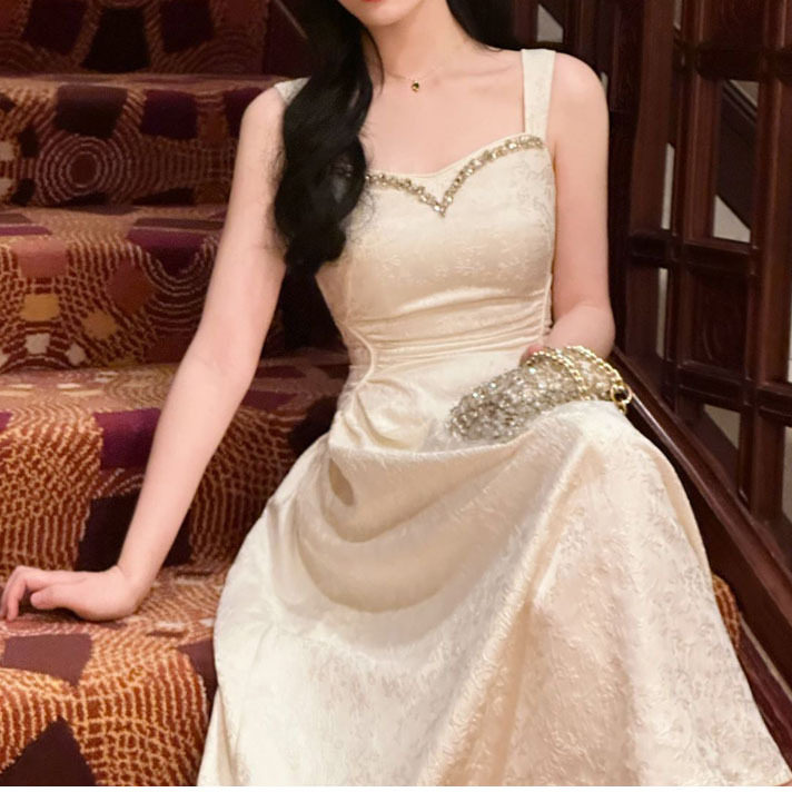 Đầm maxi nữ thắt eo cổ tròn tay ngắn ren hoa 3D — Đen, Xanh dương chi tiết 8