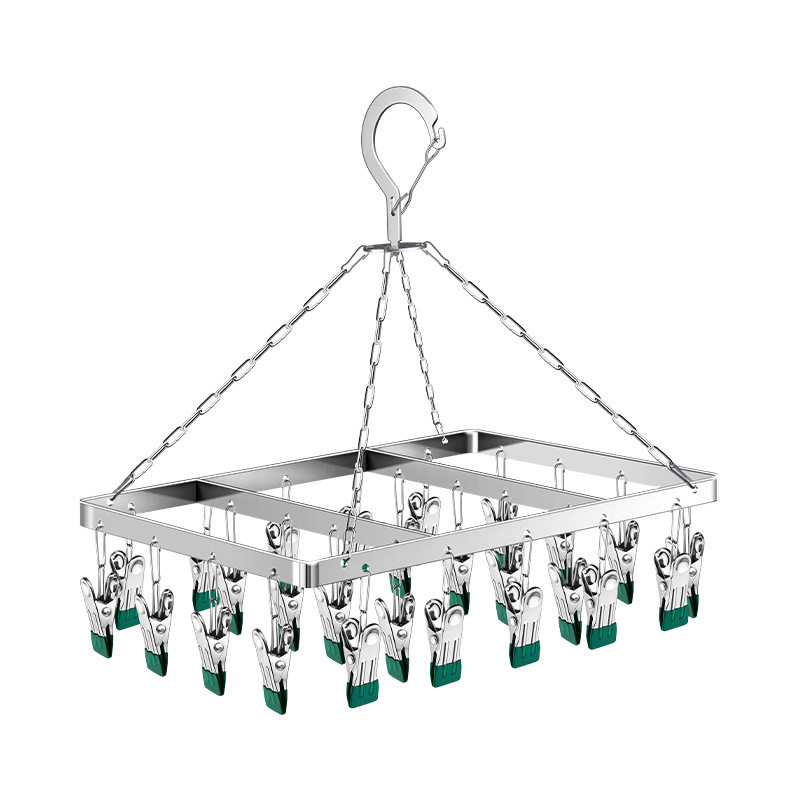 Stainless Steel Clothes Drying Rack with Multiple Clips for Balcony, Home, Dormitory, Easy to Use, Multifunctional Windproof Sock Rack, Clothes Hanging Hook