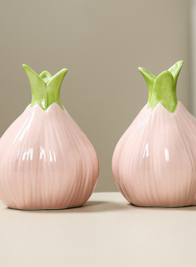 创意蒜头小花陶瓷家居小摆件可爱插花器皿客厅电视柜桌面装饰品