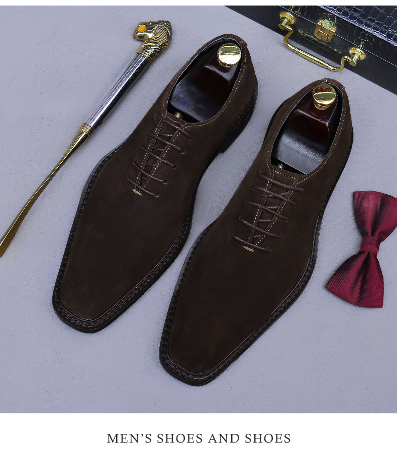 Giày Oxford nam da lộn cỡ lớn mũi vuông phong cách công sở — đen, màu nâu mocha