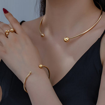 Cross-border European and American jewelry simple personality arm bracelet new size round bead collar fashion gold ring necklace asymmetry