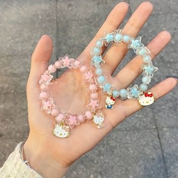 Cross-border Hot Selling Acrylic Candy Star Cute Bracelet Beaded Cat Head Animation Pendant Bracelet Gifts for Kids