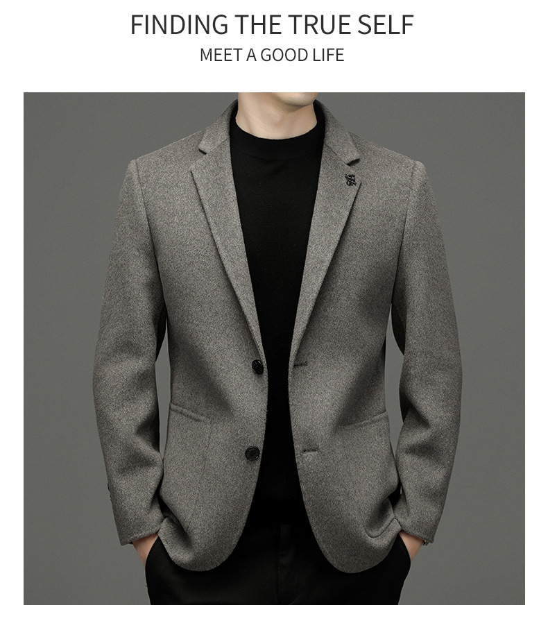 Áo blazer nam len hai mặt dáng ôm phong cách tối giản — màu cam, con lạc đà