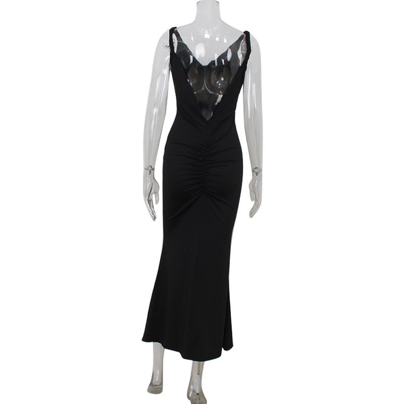 Elegant V Neck Backless Mermaid Maxi Dress Slim Fit Sexy Silhouette High Quality Fabric Perfect for Evening Events