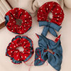 Satin Retro Red Polka Dot Denim Scrunchie Sweet Versatile Brightening Bun Hair Tie Hair Accessory for Women