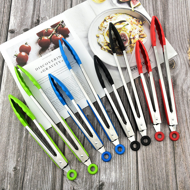 In-Stock Silicone 7-Inch Food Tongs Bbq Food Tongs Anti-Scalding Barbecue Tongs Steak Tongs Kitchen Tools