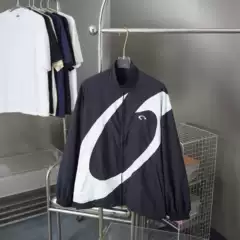 Autonomous Correct Men's and Women's White Large Half-Ring Logo Stand-Up Collar Woven Nylon Casual Jacket Loose