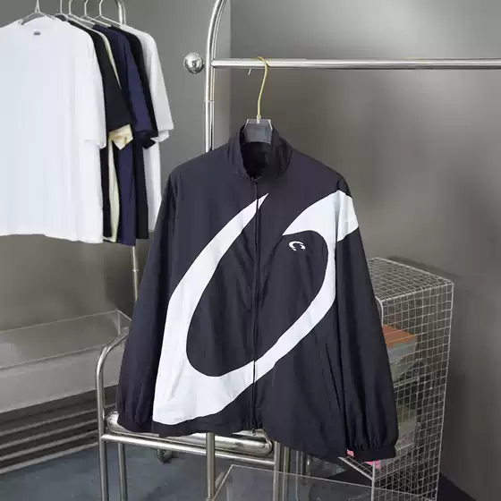 Autonomous Correct Men's and Women's White Large Half-Ring Logo Stand-Up Collar Woven Nylon Casual Jacket Loose