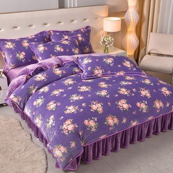 Autumn and Winter Thickened 4kg Milk Velvet Four-Piece Set Live Broadcast French Velvet Gold Mink Velvet Winter Warm Four-Piece Bed Skirt Set