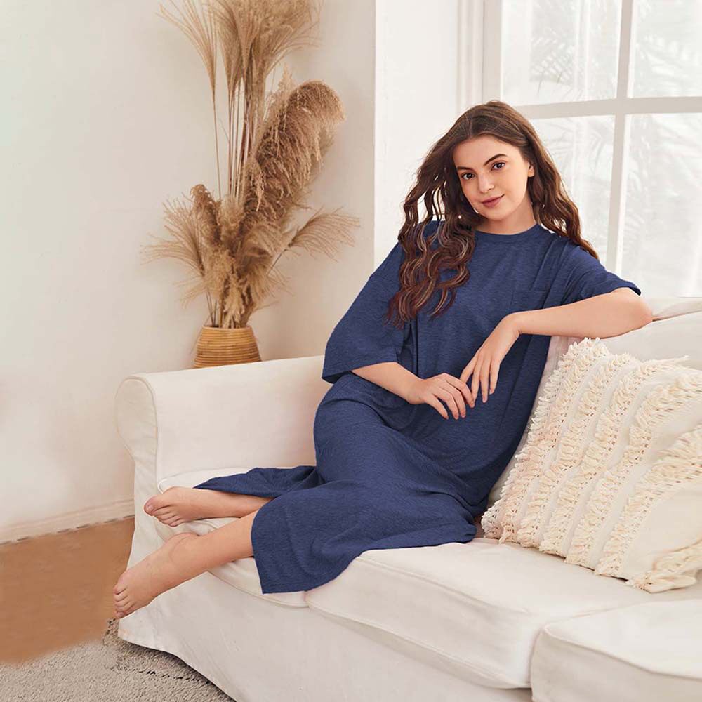 Casual Midi Dress for Women Simple Loose Fit Comfortable Fabric Spring Summer Homewear Wholesale Available