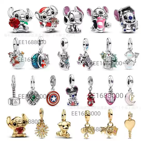 Panjia S925 Silver Cartoon Beaded Pendant DIY Bracelet Accessories Cute Anime Series Cross-Border Direct Supply Wholesale