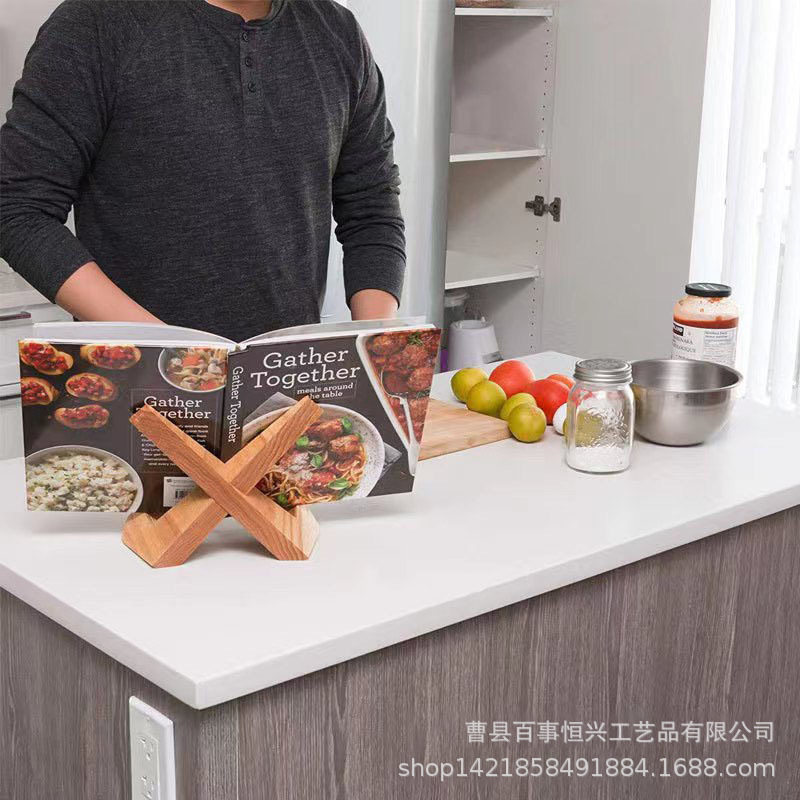 Household Lazy Recipe Rack Reading Rack Solid Wood Record Storage Display Rack iPad Wooden Lazy Stand