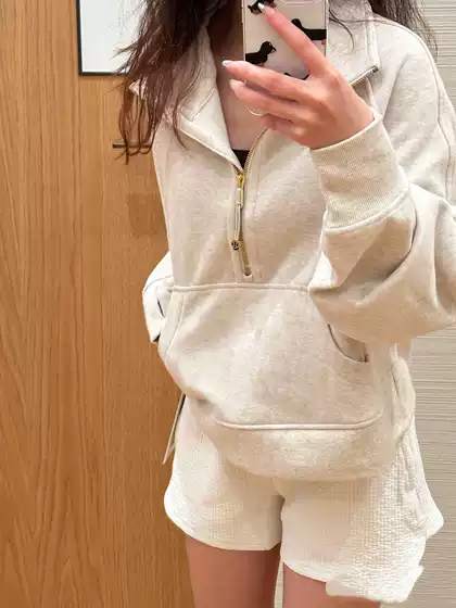 High-Quality Lu Brand Half-Zip Fleece Sweatshirt with Classic Logo, Loose Fit, Stand Collar, Casual and Versatile Top for Winter 25