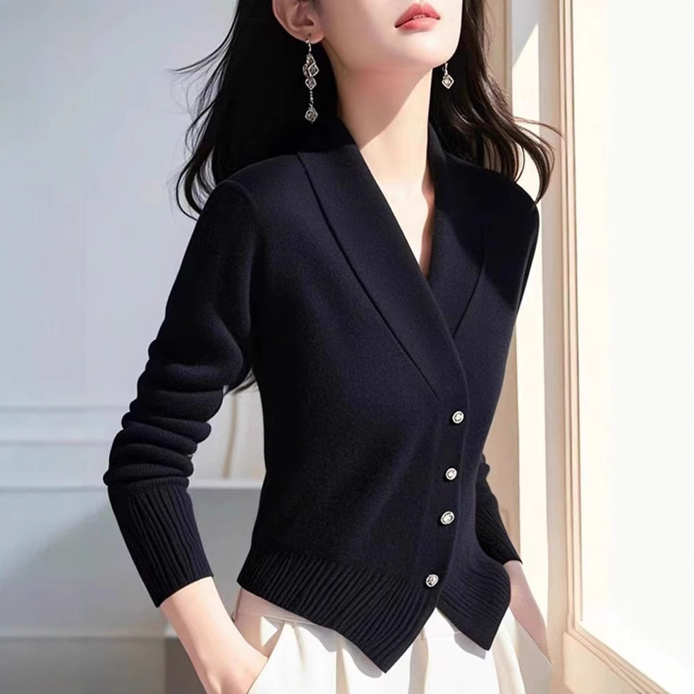 独特漂亮黑色针织衫法式气质慵懒高级感超好看毛衣女2025春秋新款