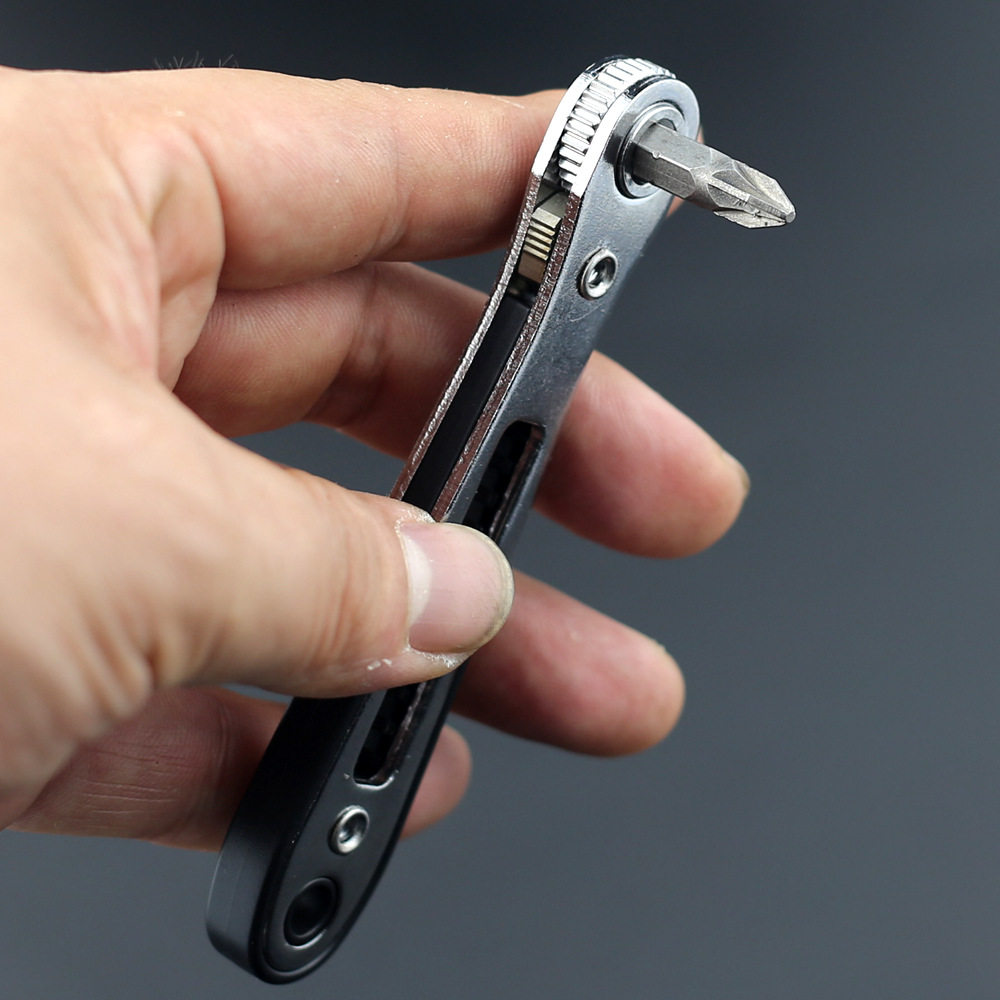 超薄平头双向棘轮螺丝刀套装弯头直角批头套筒工具狭窄用手动