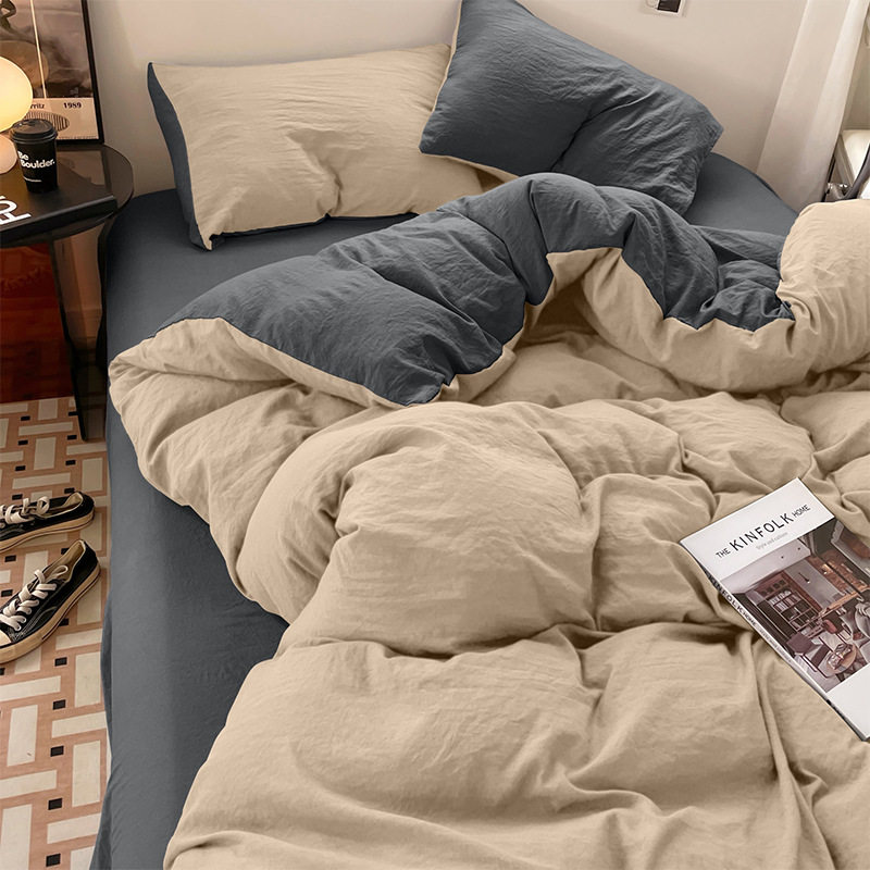 Class a Baby Cotton Washable Thickeneded Bed Sheetss and Quilt Covers for Sleeping Naked, Four-Piece Set, Super Soft and Waxy Dormitory Bed Three-Piece Set of Fitted Bed Sheetss