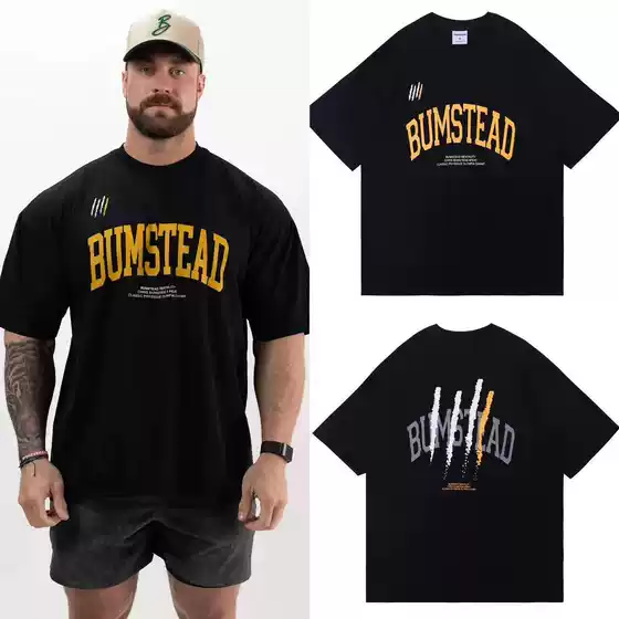 GYMashaRK Shark Barbell Slices American Loose Short Sleeves Men's and Women's Fitness Sports Heavy Cotton Breathable Five Cent Sleeves