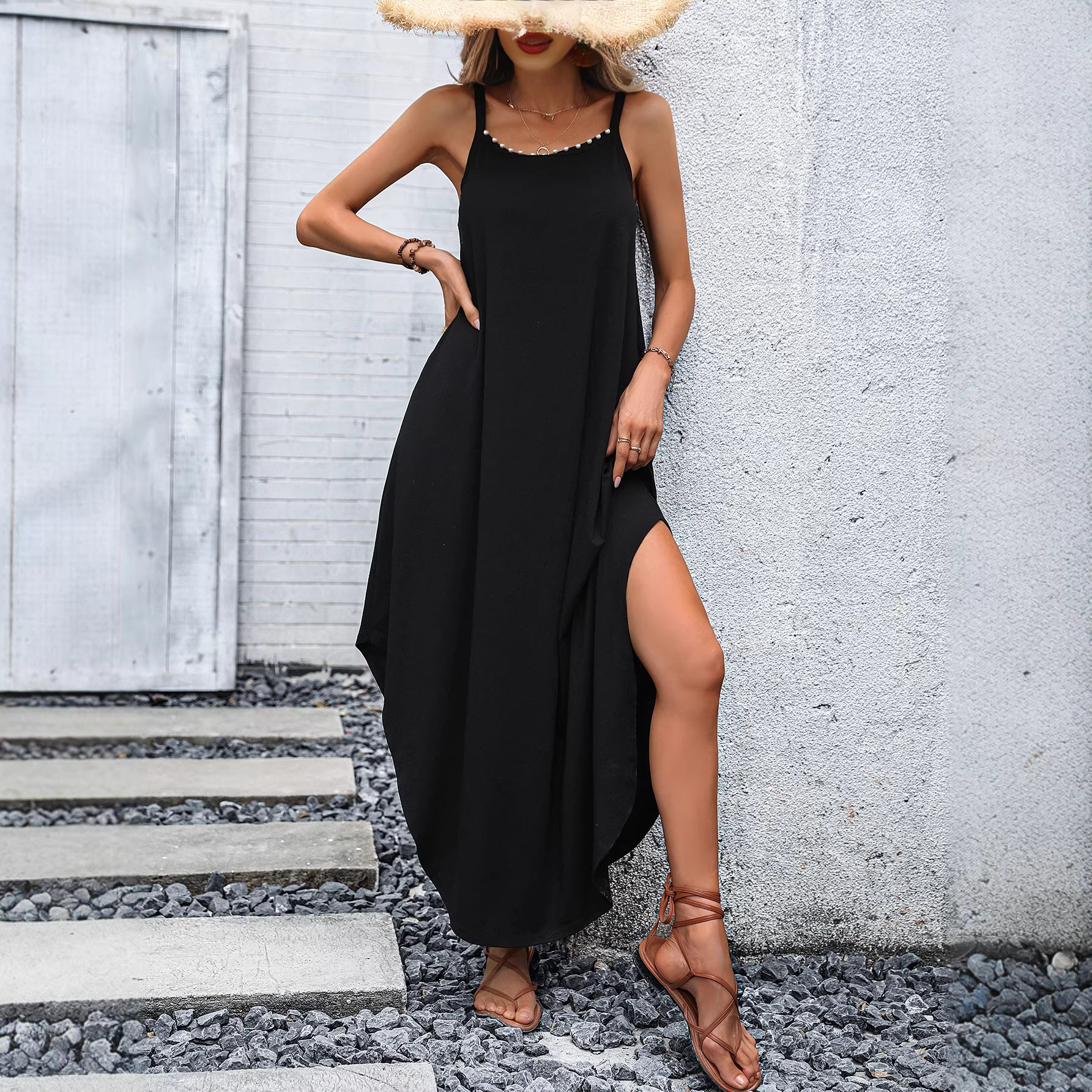 Casual Loose Solid Color Dress Sexy Comfortable Vacation Style Perfect for Summer Getaways Wholesale Available